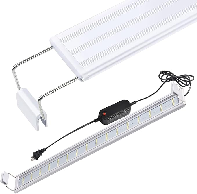 LED Aquarium Light, Full Spectrum Fish Tank Lighting, Ultra-Thin 1cm Design, 6-Row Blue&White LEDs, No Flicker, High Efficiency Cooling for 14.96-17.96in Fish Tanks (14.96inch)