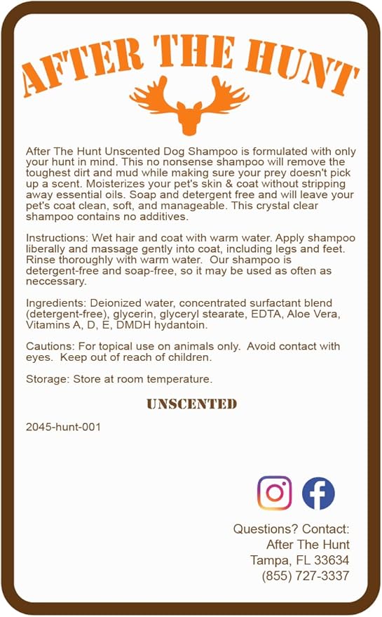 After The Hunt Complete Hunting Dog Shampoo System - 3 Pack - Unscented - Chamomile & Oatmeal - Deodorizing - 8 oz Each