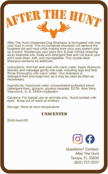 After The Hunt Complete Hunting Dog Shampoo System - 3 Pack - Unscented - Chamomile & Oatmeal - Deodorizing - 8 oz Each