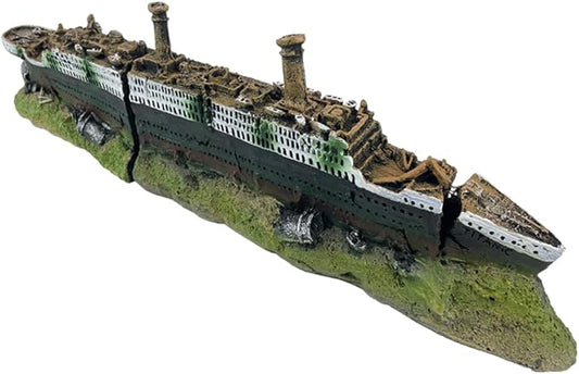 Titanic Shipwreck Aquarium Decorations Ship Wreckage Aquarium Ornament for Fish Tank Sunken Ship Ornament Aquarium Environment Friendly Decorations – Medium （White）