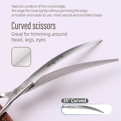Dog Grooming Scissors: 7.5 inch Pet Curved Shears Made Of Japanese VG10 Advanced Stainless Steel Professional Grooming Scissors for Dogs Cats and Other Pets