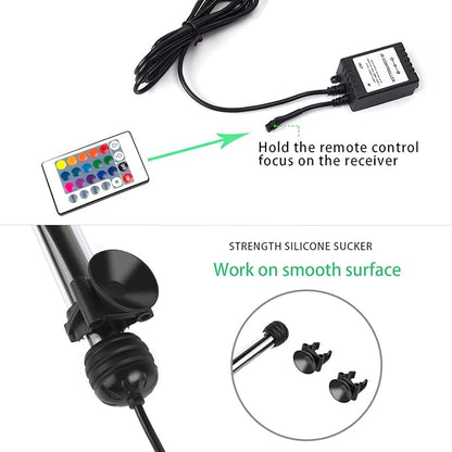 Fish Tank Lights, LED Underwater Aquarium Light, RGB Submersible Aquarium Lights, Waterproof Color Changing Tank Lights Dim Adjustable Remote Control 19 inch