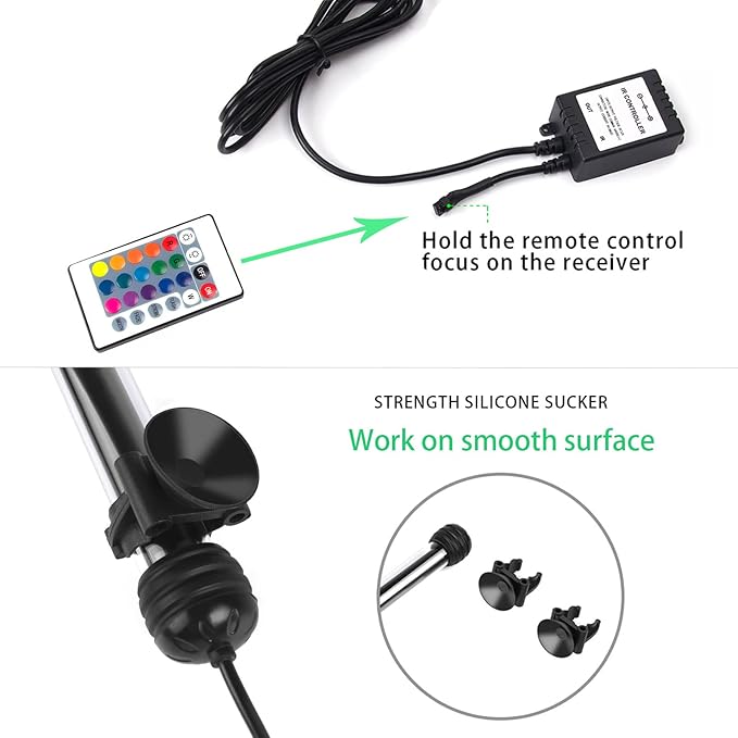 Fish Tank Lights, LED Aquarium Lights RGB Waterproof Color Changing Adjustable Memory Submersible Remote Control Underwater Aquarium Tank Hood Strip Lamp Waterfall Lights, 11 inch