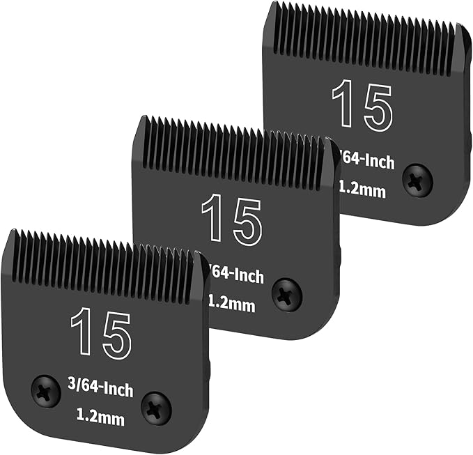 3 Pack 15# Detachable Dog Grooming Steel Blades,Compatible with Andis,Oster A5,Wahl KM-10 Series,Cut Length 3/64" 1.2MM ï¼_lackï¼