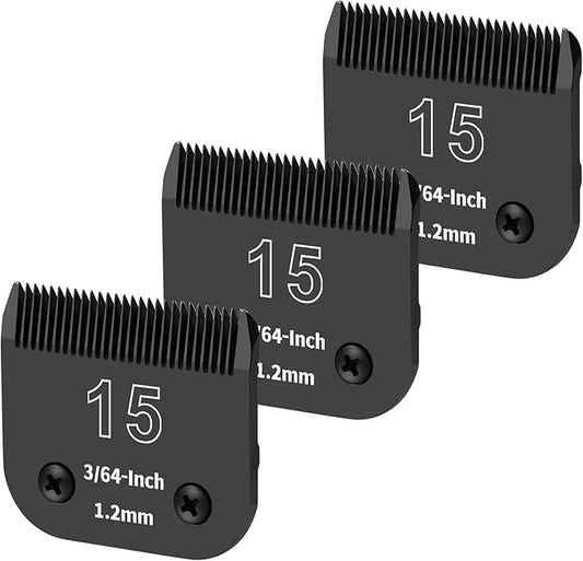 3 Pack 15# Detachable Dog Grooming Steel Blades,Compatible with Andis,Oster A5,Wahl KM-10 Series,Cut Length 3/64" 1.2MM ï¼_lackï¼