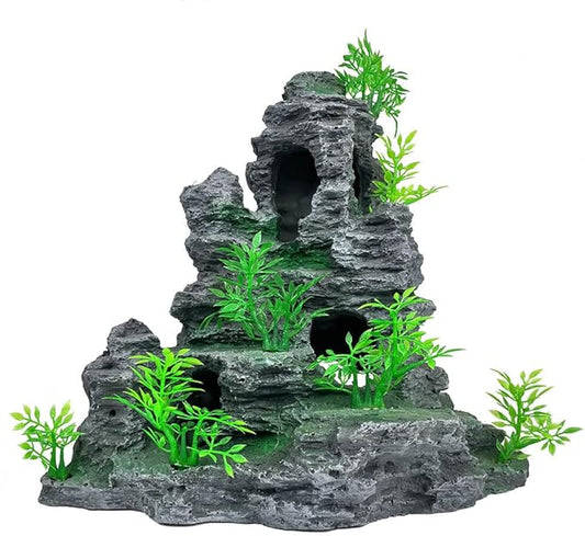 Aquarium Decoration Large and Tall Fish Tank Decor Aquarium Rock Mountain View Aquarium Ornament Tree House Cave for Large Tank - 10.2 Inches High