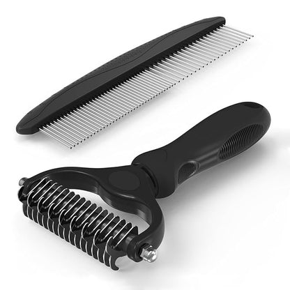 YINGFAN Pet Grooming Combo, Double-Sided Dematting Deshedding Undercoat Rake for Dogs and Cats, Extra Wide Dog Brush for Shedding (Black)