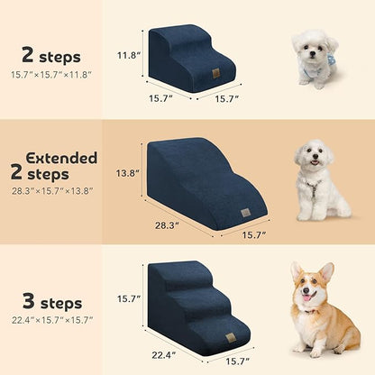 Mestuel 2-Tiers Extended Dog Stairs Steps for Couch Sofa, Dog Stairs for Small Dogs, Pet Stairs Ramp Ladder Friendly to Small Old Joint Injury Dogs Cats,Non-Slip & Washable,Blue