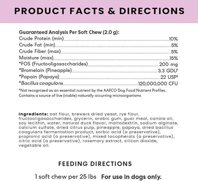 The Pets Table Probiotic Soft Chews Duck Flavored Gut Health Supplement for Dogs - Dog Digestive Support, 60 Chews