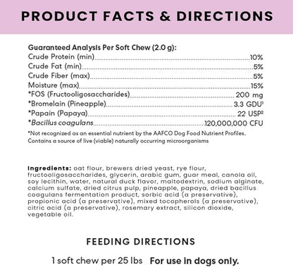 The Pets Table Probiotic Soft Chews Duck Flavored Gut Health Supplement for Dogs - Dog Digestive Support, 60 Chews