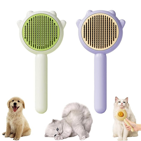 2Pcs Magic Pet Grooming Brush with Release Button for Shedding, Self Cleaning Slicker Comb for Long or Short Hair Cats and Dogs