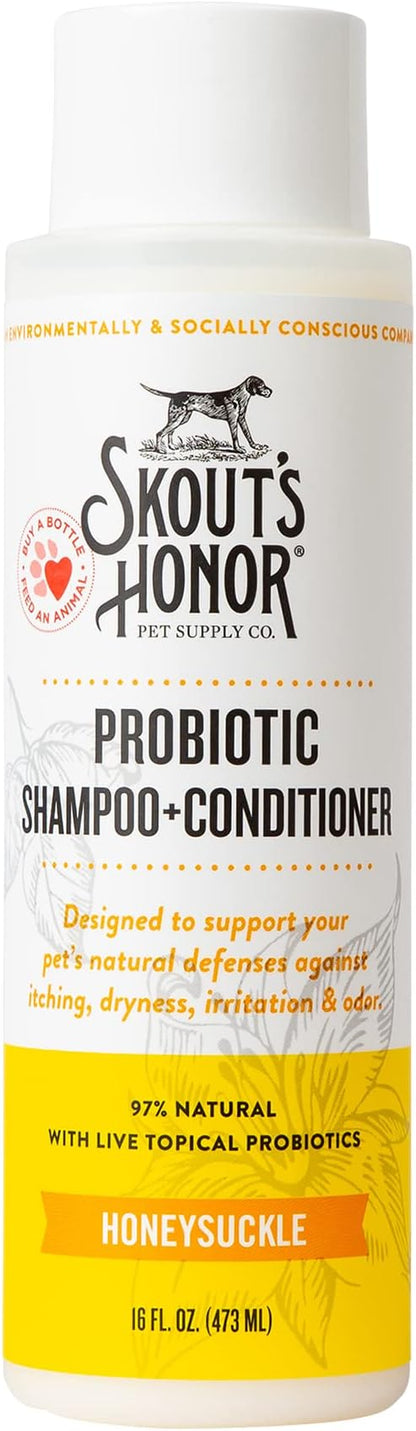 Skout's Honor Probiotic Pet Shampoo & Conditioner with Avocado Oil & Omega-3s, 97% Natural, Paraben & Sulfate-Free, Cruelty-Free, 16oz, Honeysuckle