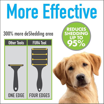FUR4 deShedding Dog Brush for Short Hair Dogs  Pet Hair Brush with 4 Carbon Fiber Edges  deShedding Tool Removes Loose Fur  Gentle & Effective Dog Grooming Brush for Shedding