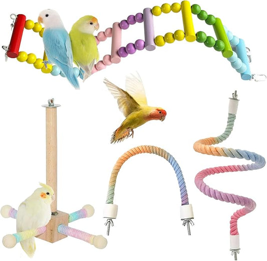 Rope Perches for Bird Cages, Parrot Rope Perch for Cockatiels & Parakeets, Bird Cage Accessories(4pcs)