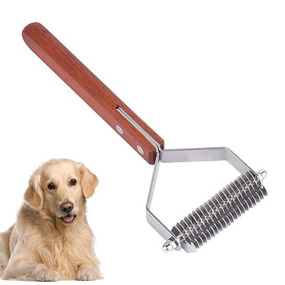 Awtang Undercoat Rake for Dogs, Cats Grooming Dematting Comb, 20 Stainless Steel Blades Wooden Handle Dog Brush