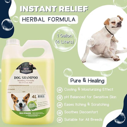 Alpha Dog Series - Grooming Natural Herbal Dog Shampoo, pH Balanced Shampoo for Dogs, Moisturizing Soothing Dog Shampoo for Sensitive Skin - 1 Gallon
