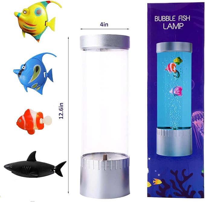 Fish Lamp Aquarium Artificial Fish Tank Bubble Color-Changing Mood Light Decorations for Home Office Decor Great Gifts for Kids