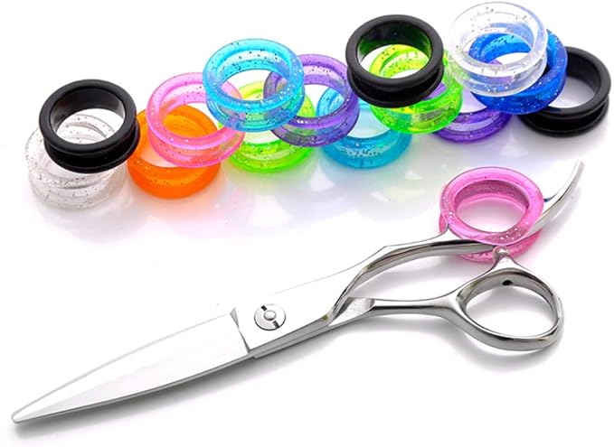 12Pcs Soft Silicone Scissors Finger Rings Grips Inserts Grooming Shear Thumb Inserts Finger Protector Ring Scissor Accessories for Barber Hair Cutting Scissors Pet Shears, Random Color