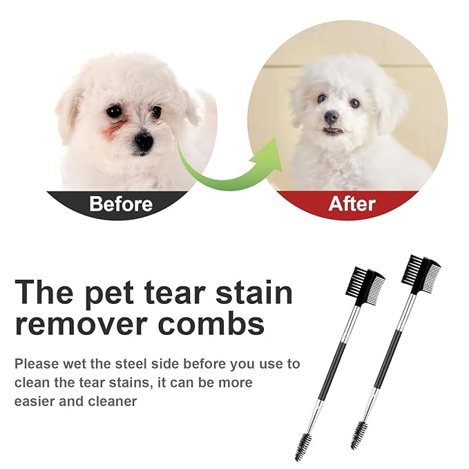 2 Pcs Black Pet Tear Comb and Stain Remover, Dog Eye Comb, Double Head Facial Brush and Removal Tool for Small Dogs, Cats