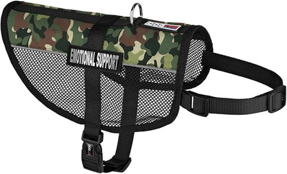 Dogline MaxAire Vest Emotional Support Removable Patch Adjustable Harness Reflective for Puppies Small Medium and Large Dogs 17 by 21 Inch Girth Green Camo