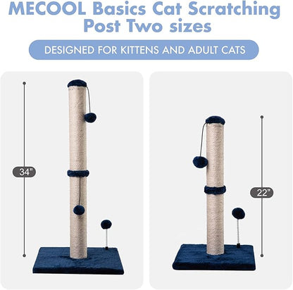 MECOOL 34“ Tall Cat Scratching Post Premium Basics Kitten Scratcher Sisal Scratch Posts Trees with Hanging Ball for Indoor Cats, Navy