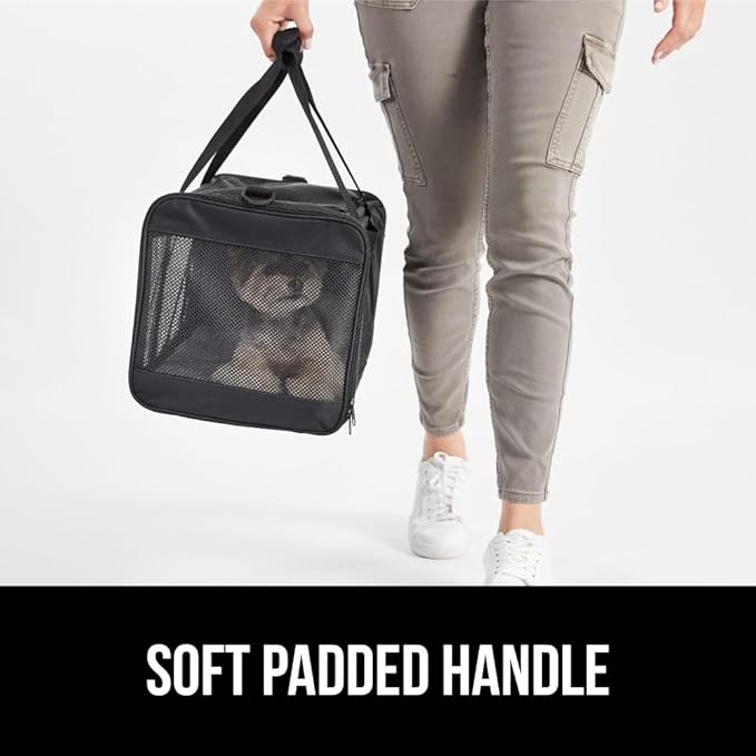 GORILLA GRIP Cat Carrier Travel Bag Up to 15 Lbs, Soft Collapsible Small Dog Carriers, Top and Side Entry Breathable Mesh, Grip Feet on Underside, Cozy Washable Waterproof Pad, Portable Kennel, Black