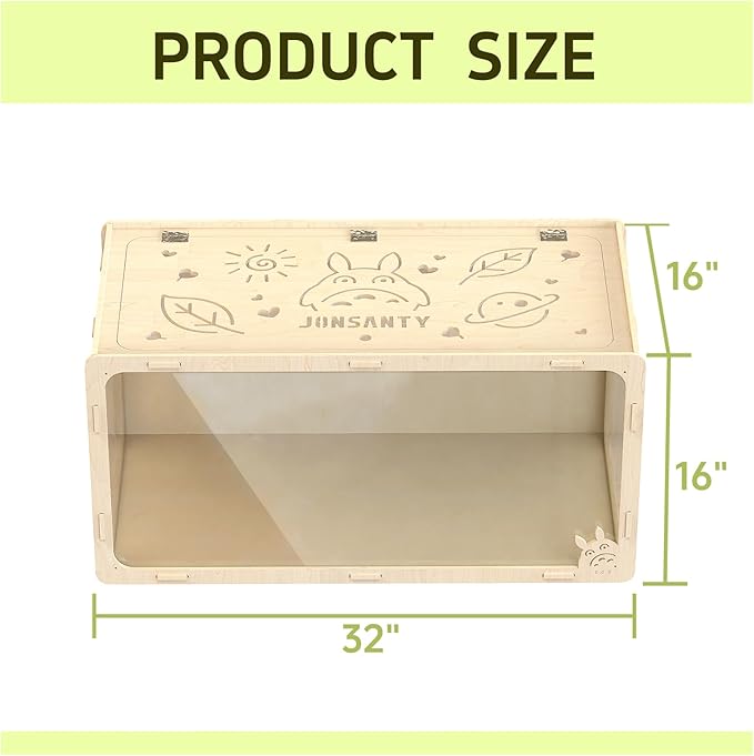 31.5 inch Wooden Hamster Cage, Large Habitat, Openable Top, Transparent Acrylic for Interior View, Ventilated, Easy to Clean, for Syrian Hamster, Dwarf Hamster, Gerbil, Other Small Pet Animals