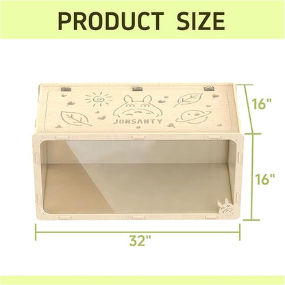 31.5 inch Wooden Hamster Cage, Large Habitat, Openable Top, Transparent Acrylic for Interior View, Ventilated, Easy to Clean, for Syrian Hamster, Dwarf Hamster, Gerbil, Other Small Pet Animals