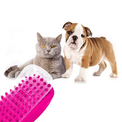 Pet Bath Massage Brush - Premium Cat and Dog Bath Brush Scrubber with Removable Cover - Soft Bristle Silicone Dog Brush for Short & Long Haired Pets - Dog Scrubber for Bath (Pink)