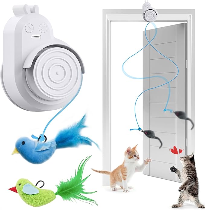 Interactive Cat Toys for Indoor Cats - Automatic Flying Bird & Mouse Wand Enrichment Toy, Hands-Free or Handheld USB-Rechargeable Safe Play Chase Exercise for Bored Kittens and Adult Cats