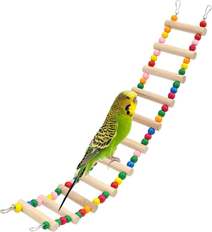 11-Step Bird Ladder Bridge,21.26 x 3.15 inches Raw Wood and Edible Dye,Pet Hamster Climbing Ladder Swing Toys Suitable for Small to Medium Birds,Bird Cage Accessories (11 Ladders)