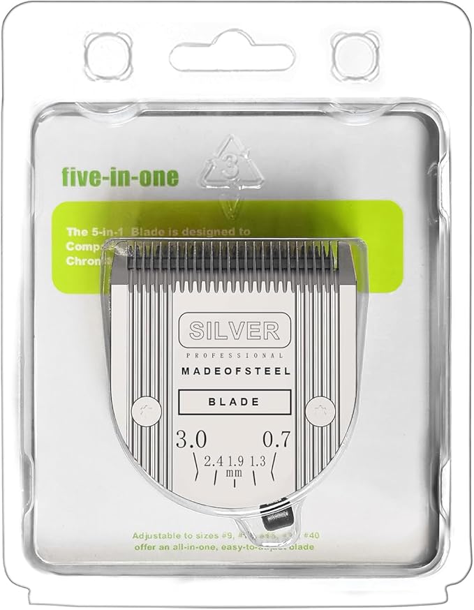 2PC Professional Animal 5 in 1 Adjustable Blade Compatible with WAHL Arco, Bravura, Chromado, Creativa, Figura Dog Clippers for Dogs Grooming -Silver