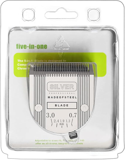 2PC Professional Animal 5 in 1 Adjustable Blade Compatible with WAHL Arco, Bravura, Chromado, Creativa, Figura Dog Clippers for Dogs Grooming -Silver
