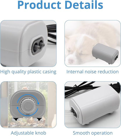 Aquarium Air Pump for Fish Tank, 2 Outlets Adjustable Bubbler, Ultra Quiet & Powerful (3W/5W/10W), Includes Air Stones/Tubing/Check Valve, 108GPH-260GPH for 300-600 Gallon Tanks