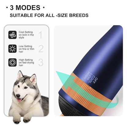 Dual Sided Hair Dryer for Dogs and Cats, Massage Blower with Metal and Nylon Brush, Grooming Comb with Flexible Soft Bristles for Medium to Large Pets (Prussian Blue)