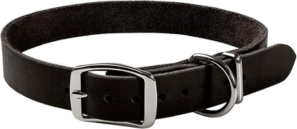 Adityna - Black Leather Dog Collar for Large Dogs - Classic Style, Soft and Strong, Heavy-Duty Top-Grain Leather Collar for Walking, Training, Hiking, and Running (L - Neck: 19-24 inches, Black)