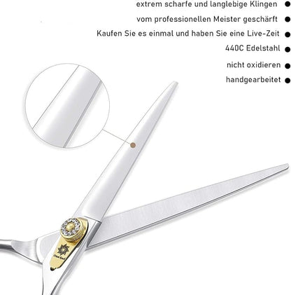 Dream Reach Professional Dog Grooming Straight, Curved, Thinning/Blending/Chunking Scissors Kit, JP-440C Stainless Steel Pet Cat Hair Cutting/Trimming Shears (7 inch-Straight Scissors)