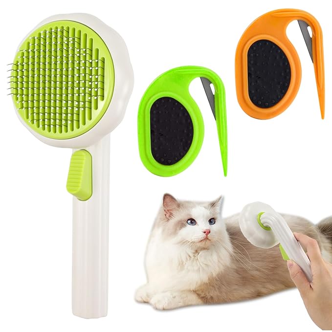 2PCS Pet Knotting Comb with 1PC Cat Brush Dog Brush with Release Button for Shedding, Jaxbo Pet Grooming Comb Dog and Cat Shedding Tool for Removing Tangled and Loose Hair