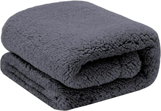 furrybaby Dog Blanket Soft Dog Blankets for Large Dogs Puppy Essentials Washable Fluffy Sherpa Fleece Cat Blanket 32x40 Inches for Bed Furniture Couch Sofa (Double-Layer Medium, Grey)
