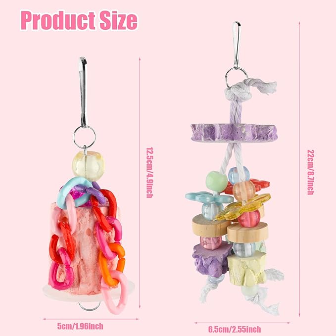 2PCS Bird Beak Grinding Stone, Calcium Stone Parrot Chew Toys Cage Hanging Bite Accessories for Hamster, Budgies, Parakeets, Cockatiels, Conures