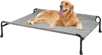 Veehoo Cooling Elevated Dog Bed, Raised Dog Beds for Large Dogs, Outdoor Dog Bed with Guardrail, Upgraded Non-Slip Feet, Breathable Teslin Mesh, Portable Camping Dog Cot, Large, Black Silver, CWC2404