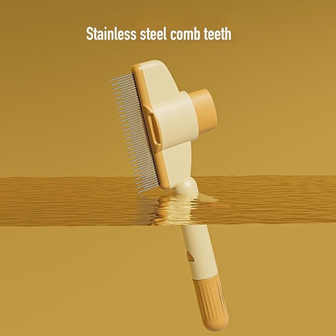 Pet Brush, Hair Grooming Brush Removal Comb, Cat Dog Brush for Massaging and Cleaning Shedding, Multifunctional with Release Button, Yellow