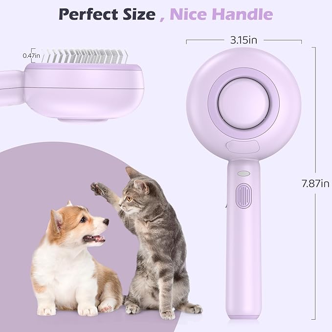 3 In 1 Steam Cat Brush with Release Button and Tank, Cat Brush for De-shedding that Effectively Remove Knots and Loose Hair, for Long and Short Hair Dogs and Cats