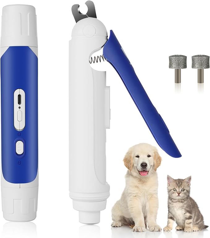 2 in 1 Dog Nail Grinder & Dog Nail Clippers Trimmers with LED Light, 3-Speed Pet Nail Clippers for Small Medium Large Dogs Cats, Dog Nail Grinder Set Quiet & Safety