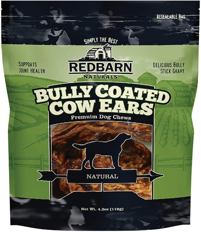 Redbarn All-Natural Bully Coated Cow Ears Chews for Dogs - Premium Crunchy Dental Treats with Chondroitin for Joint Health - Made in USA with No Artificial Ingredients - 4.2 oz Bag