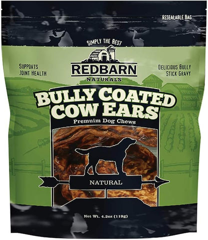 Redbarn All-Natural Bully Coated Cow Ears Chews for Dogs - Premium Crunchy Dental Treats with Chondroitin for Joint Health - Made in USA with No Artificial Ingredients - 4.2 oz Bag