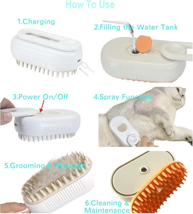 Dog Steamy Brush - Pet Hair Removal Brush for Dogs, Cats, Horses, Rabbits & Other Animals