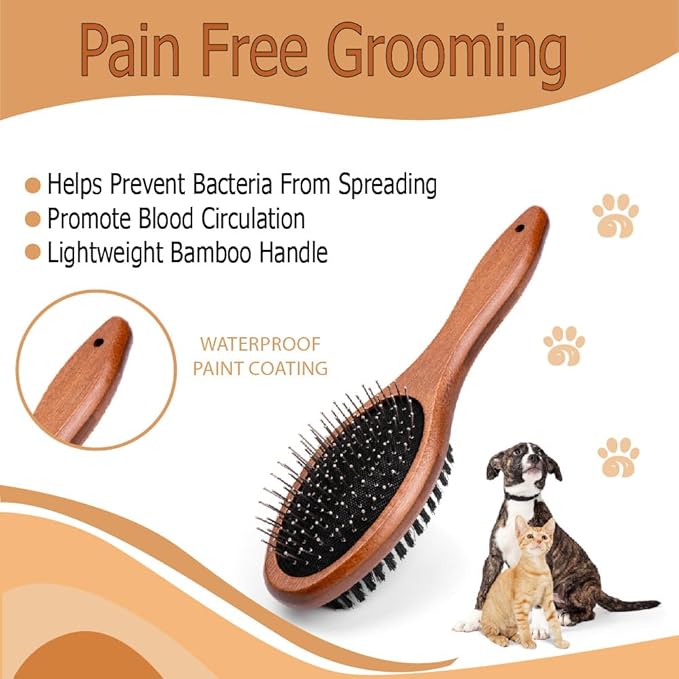 Double-Sided Pet Slicker Brush for Dogs and Cats - Professional Grooming Comb with Pins and Bristles - Ideal for Long and Short Hair - Shedding and Tangle Removal - Durable and Gentle Brush