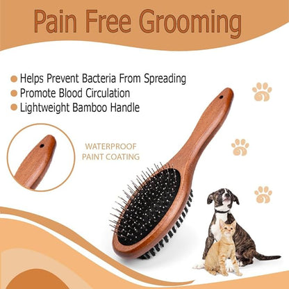 Double-Sided Pet Slicker Brush for Dogs and Cats - Professional Grooming Comb with Pins and Bristles - Ideal for Long and Short Hair - Shedding and Tangle Removal - Durable and Gentle Brush