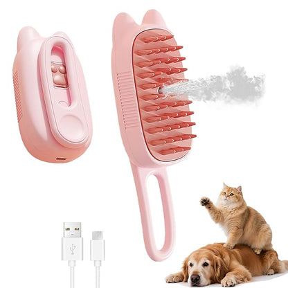 3 in 1 Cat Steam Brush Rechargeable Anti-Static Pet Spray Hair Removal Comb for Shedding and Grooming Multi-functional Pet Massage Brushes for Cats Dogs Small Animals